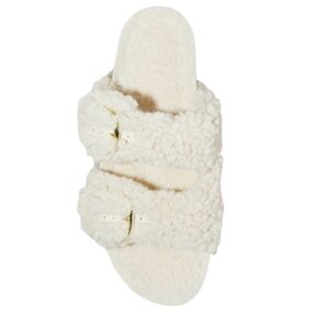 FAUX SHERPA TWO BAND BUCKLE SLIDE SLIPPERS SZ 11 NWT